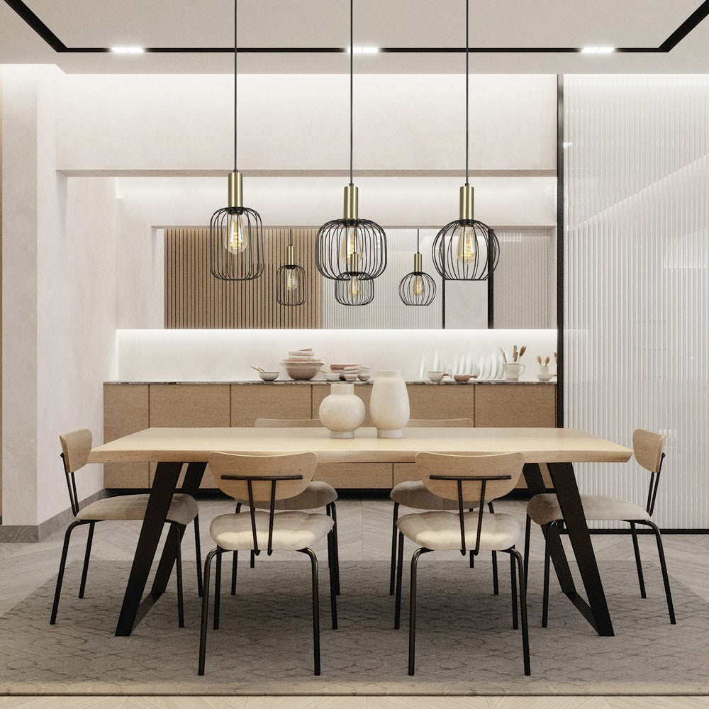 Regleta Sofis fabricada en acero color negro y oro, ideal para iluminación decorativa