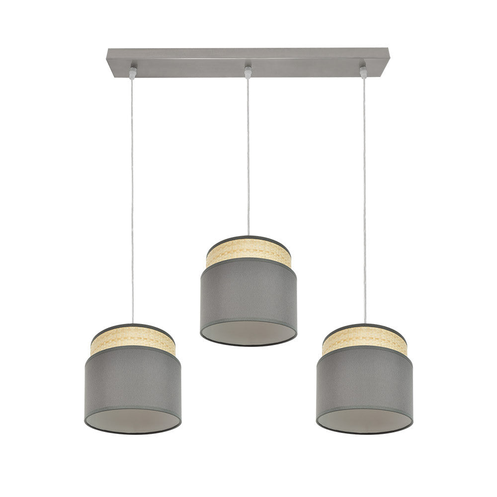 Regleta Kandy fabricada en metal y textil, color natural y gris, ideal para salón