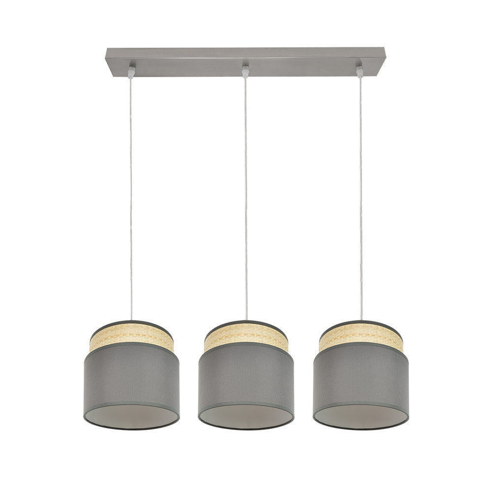 Regleta Kandy 3 luces Fabrilamp / Abrila, lámpara de techo natural y gris, ref. 174293128
