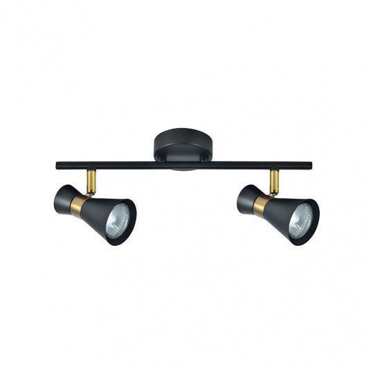 Regleta de Focos Orientables Máximo 2xGU10 Negro y Cuero Fabrilamp - vista principal | Fabrilamp / Abrila