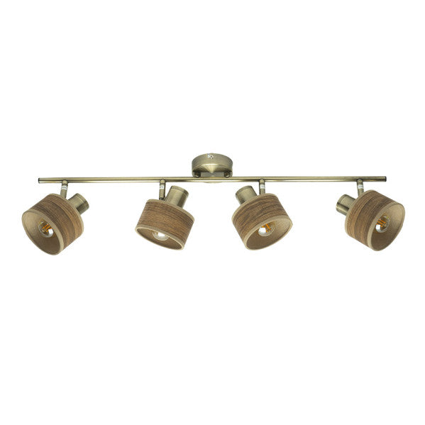 Regleta de 4 Focos Orientables Nando E14 Cuero y Madera Oscura Fabrilamp
