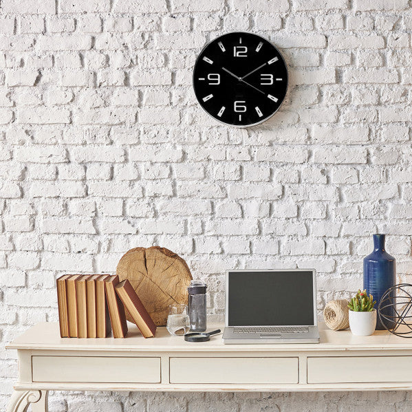 Reloj de pared Aroa plata/negro 30cm, vista lateral, Fabrilamp.