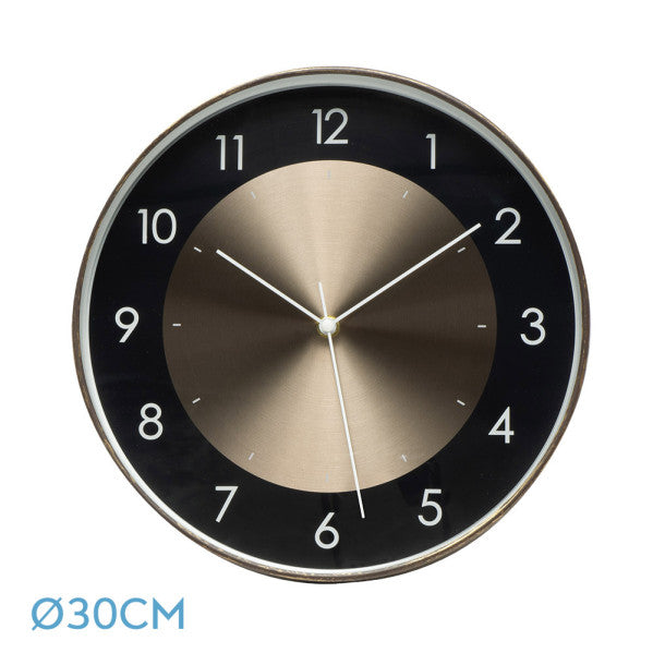 Reloj de pared Berwin Aluminio-Negro 30cm, vista frontal.