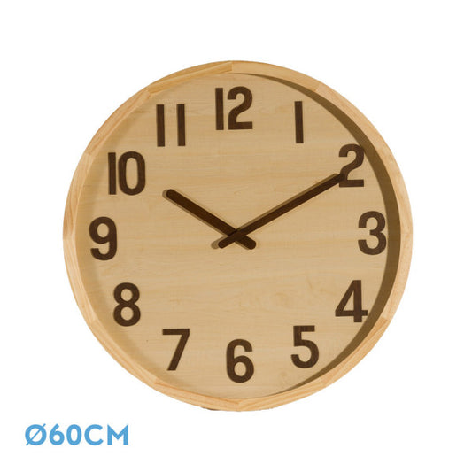 Reloj de pared Borgoña madera clara 60x60x5cm, vista frontal, Fabrilamp, luzguru.com