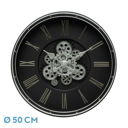 Reloj de Pared Cacin 50 cm Engranajes Negro y Plata Fabrilamp - vista principal | Fabrilamp / Abrila
