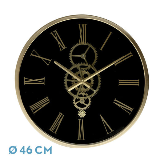 Reloj de Pared Duque 46 cm Negro y Oro con Engranajes Fabrilamp - vista principal | Fabrilamp / Abrila