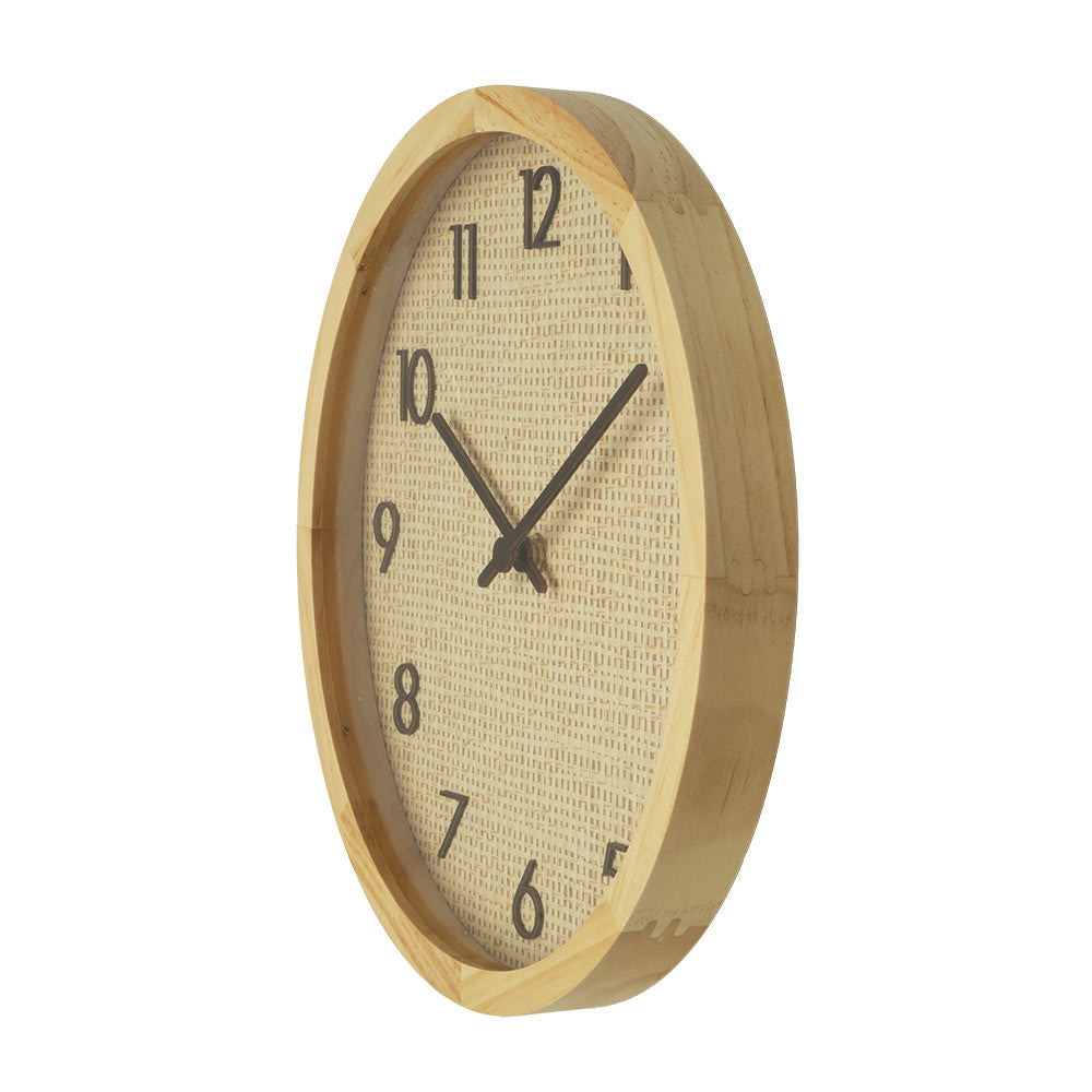 Reloj Grenoble fabricado en madera de haya color natural y rafia