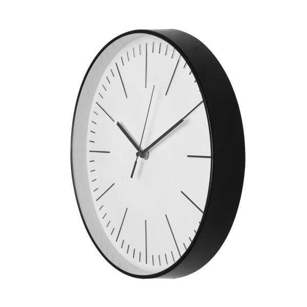 Reloj de pared Hera negro de 30cm, detalle del mecanismo, Fabrilamp.