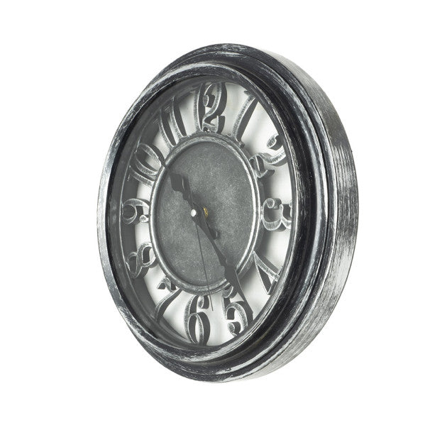 Reloj de pared Limbo Negro/Plata de 33cm, detalle del mecanismo, Fabrilamp
