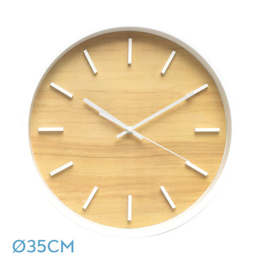 Reloj de pared Mesoma Blanco/Haya de 35cm, vista frontal.