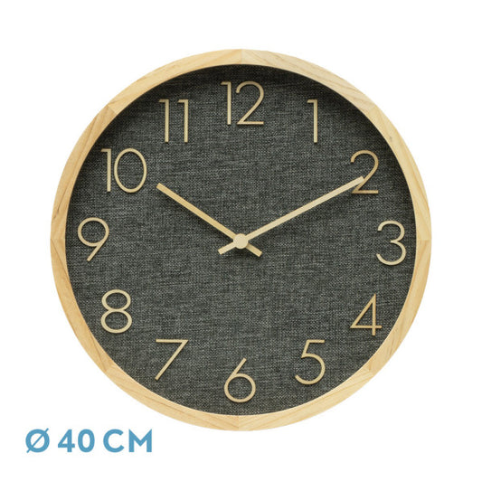 Reloj de pared Rosellon Haya/Gris 40x40x4,5cm con movimiento continuo de Fabrilamp. Disponible en luzguru.com