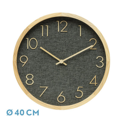 Reloj de Pared Rosellón 40 cm Haya y Gris Movimiento Continuo Fabrilamp - vista principal | Fabrilamp / Abrila