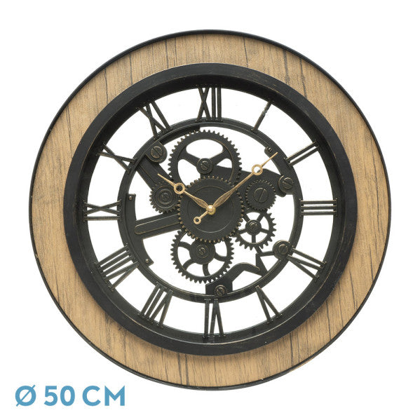 Reloj de pared Rubite Negro/Roble 50x50x5 cm, movimiento continuo. Fabrilamp en luzguru.com