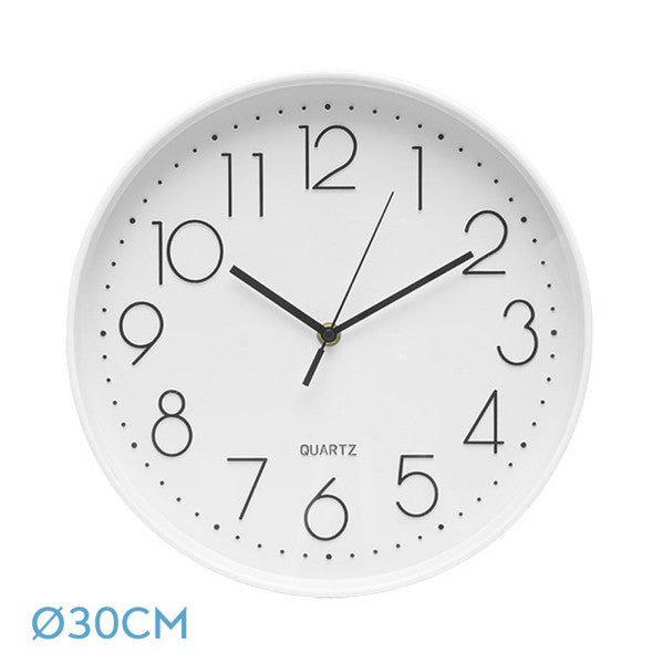 Reloj de pared Tiempo Blanco 30cm, vista frontal, Fabrilamp.