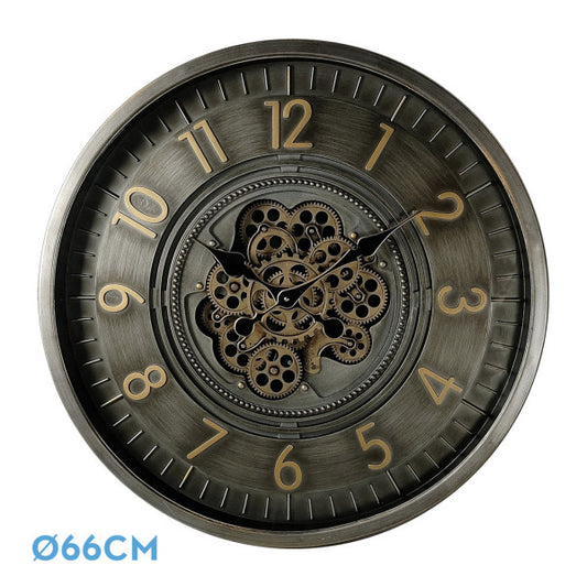 Reloj de pared Trento Oro/Cuero de Fabrilamp, diseño vintage y elegante, 66x66x10cm