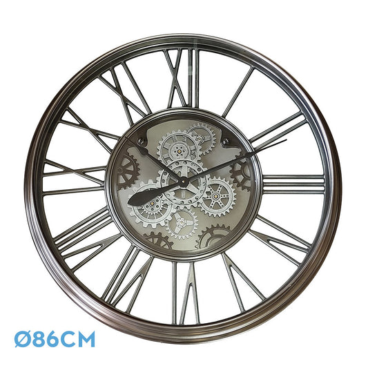 Reloj de pared Turin Níquel Fabrilamp / Abrila con engranajes en movimiento, ref. 214810003