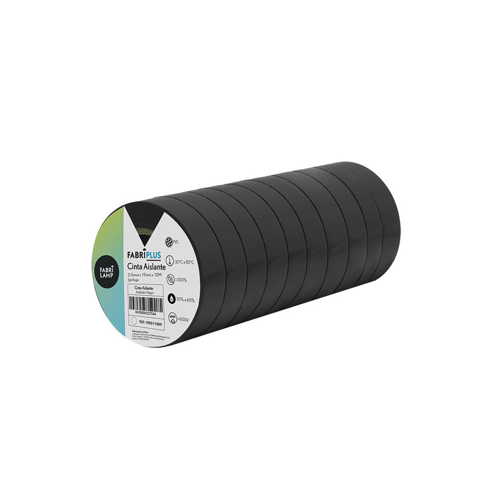 Cinta aislante fabricada en PVC negro de 19mm x 10m