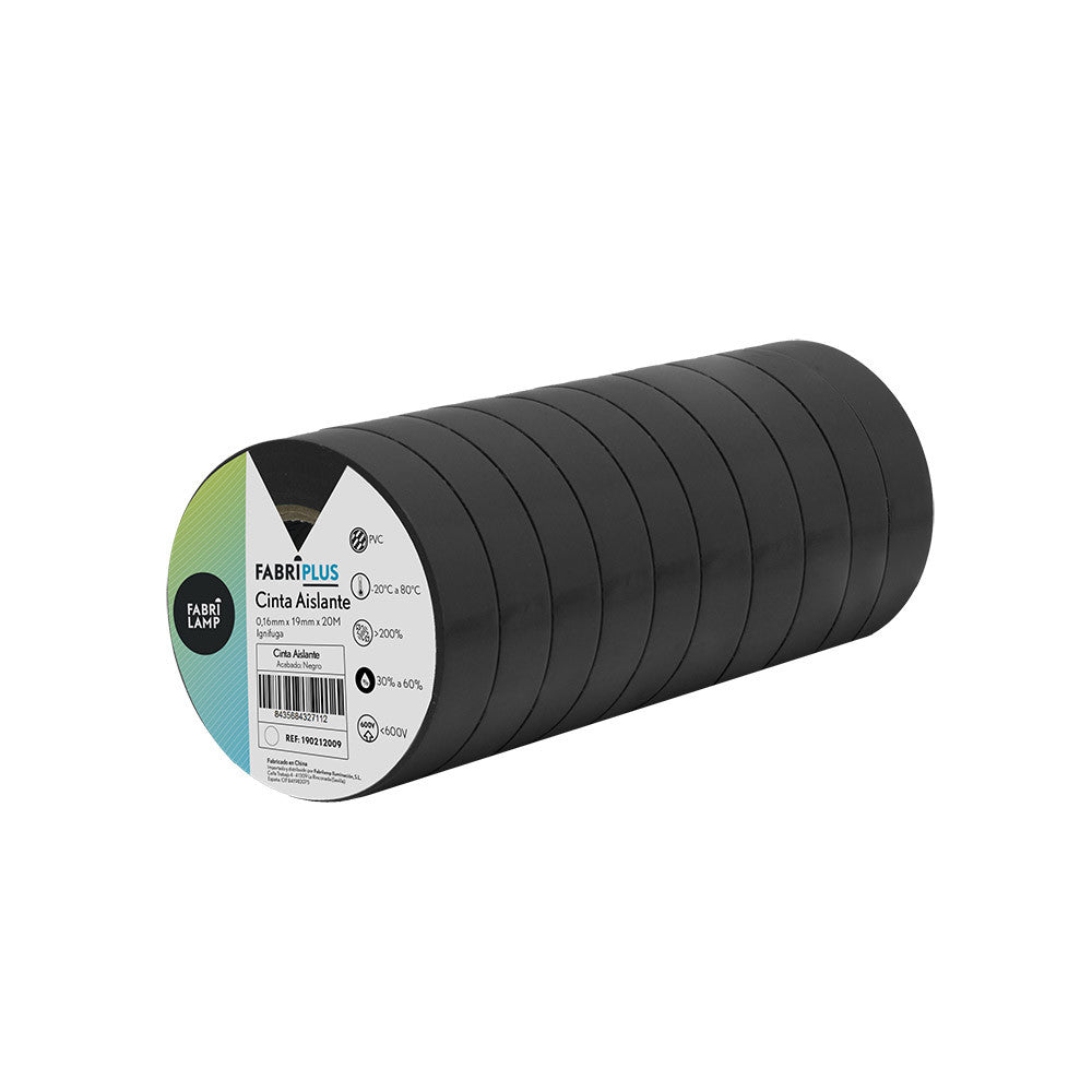 Cinta aislante fabricada en PVC color negro, ideal para electricistas