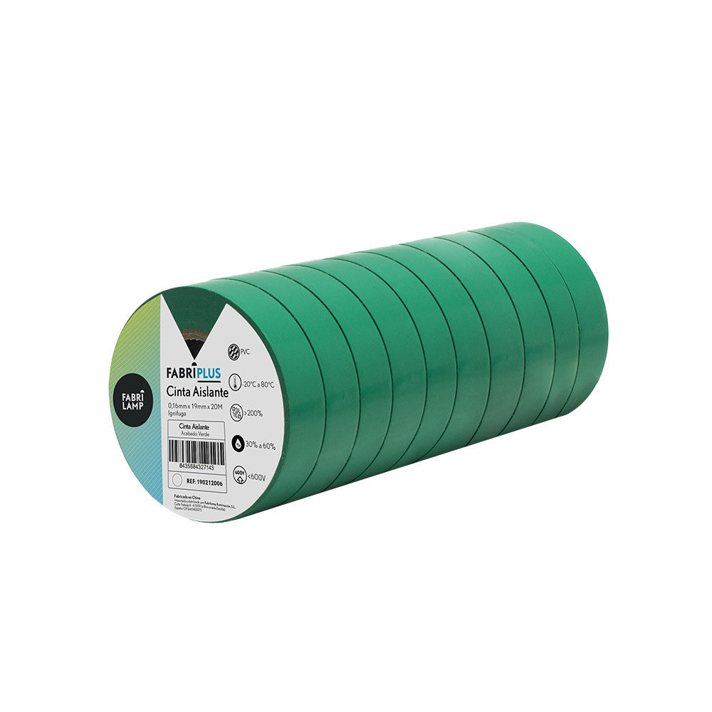 Cinta aislante fabricada en PVC color verde