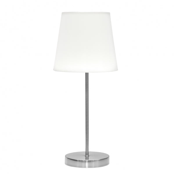 Sobremesa Maldivas Niquel/Blanco E14 de Fabrilamp, vista frontal. Iluminación elegante para tu hogar.