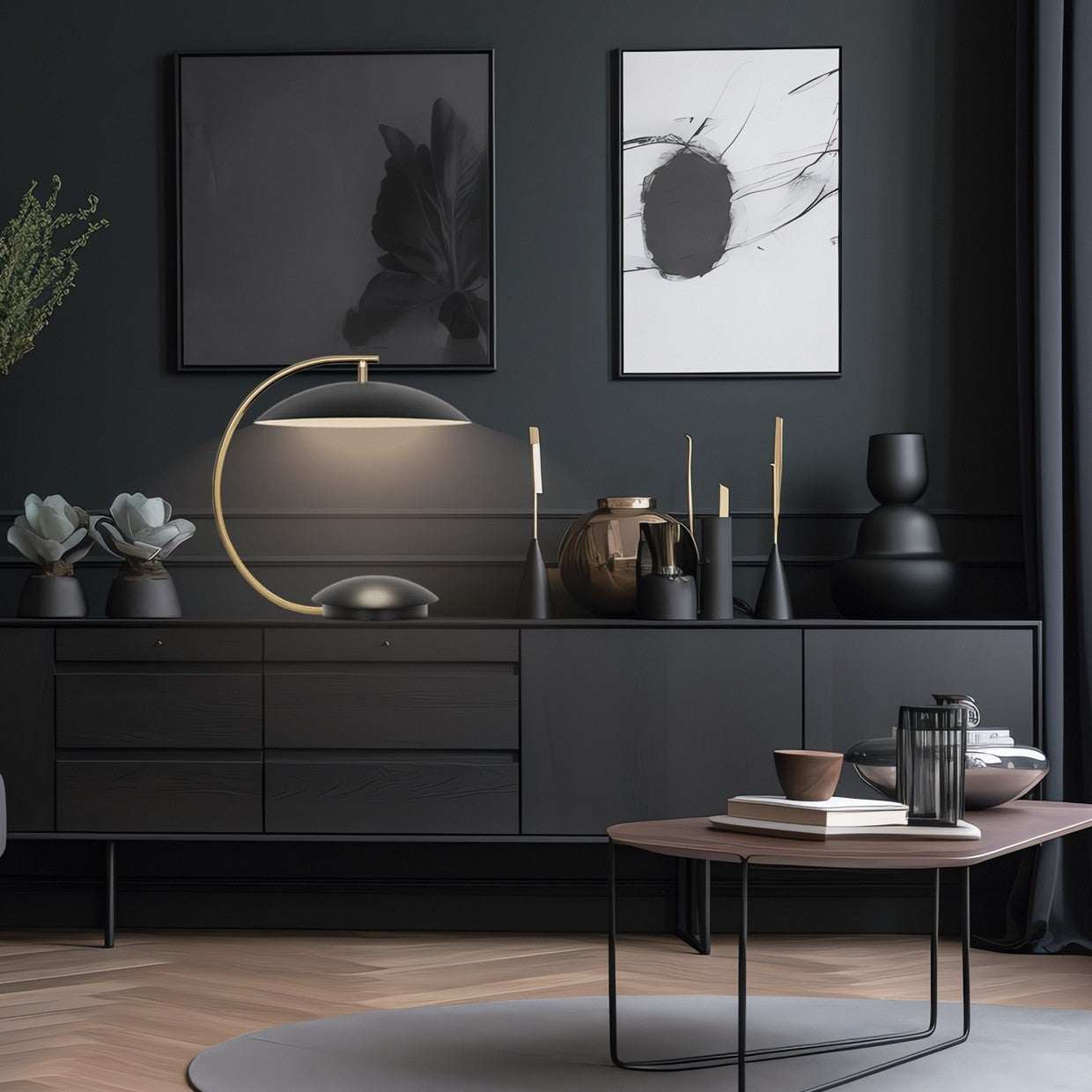 Sobremesa Nanda Negra Mate LED 12W AJP/Alemar (Ref. 11116) - Dimensiones detalladas. LuzGuru.com
