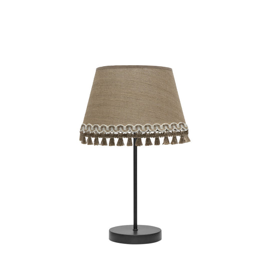 Lámpara sobremesa Ada de Fabrilamp, diseño moderno en negro y arena con tela de saco
