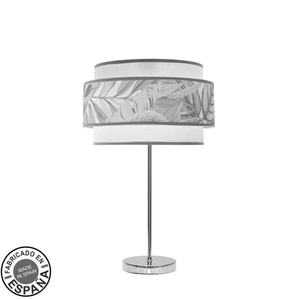 Sobremesa Alto Camerun Cromo/Blanco/Gris - Vista frontal, diseño moderno y elegante de Fabrilamp.