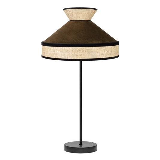 Lámpara de mesa Fabrizio Fabrilamp / Abrila con pantalla textil natural y marrón, diseño moderno
