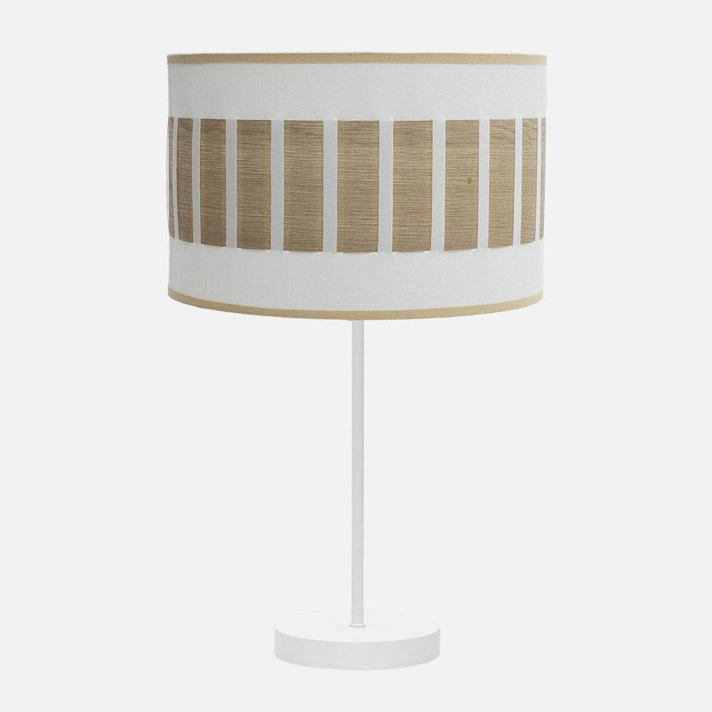 Lámpara de mesa cilíndrica con portalámparas E27, proyecta luz difusa general y tiene dimensiones 62x30x30 cm