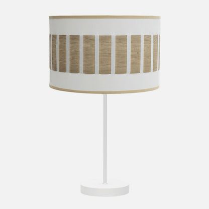 Lámpara de mesa cilíndrica con portalámparas E27, proyecta luz difusa general y tiene dimensiones 62x30x30 cm