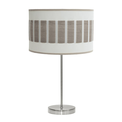 Sobremesa Alto Ivanna de Fabrilamp / Abrila en níquel con pantalla cilíndrica blanco y madera gris
