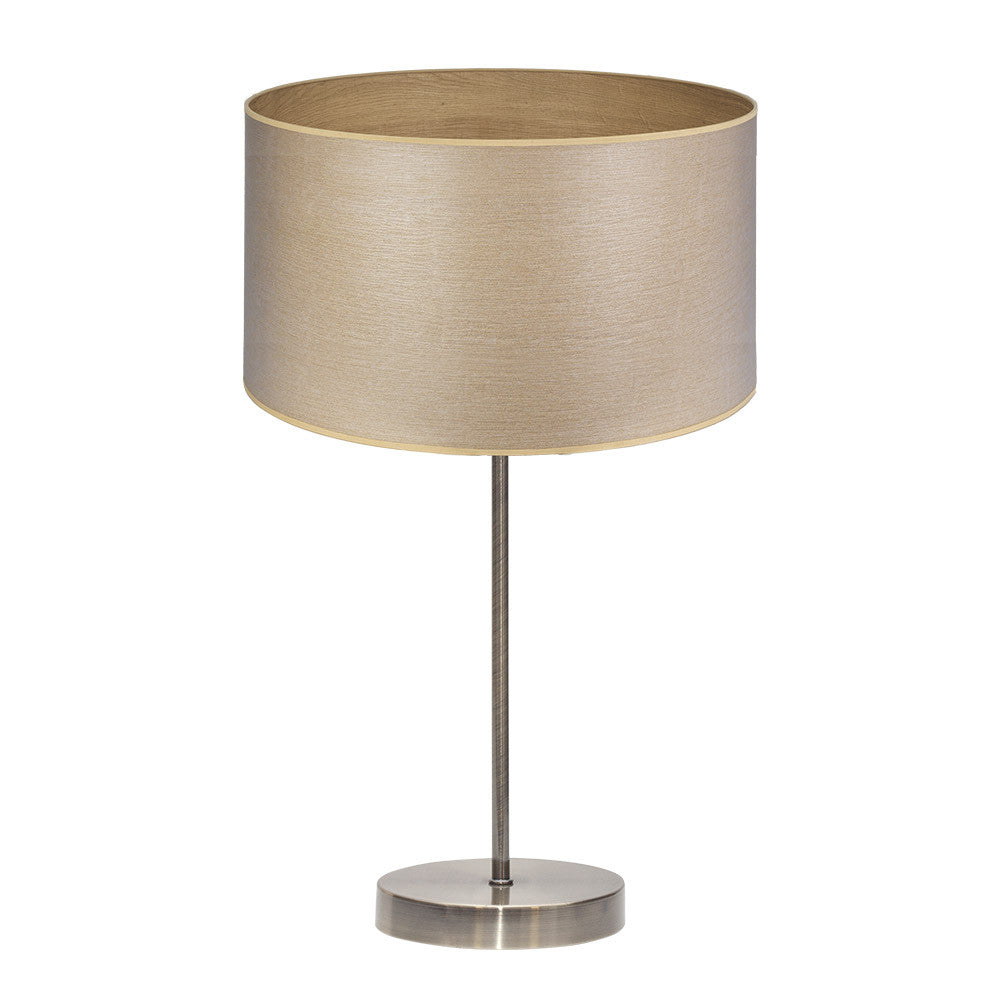 Sobremesa ALTO Tania de Fabrilamp / Abrila, SKU 188371185, en color cuero con pantalla de madera clara
