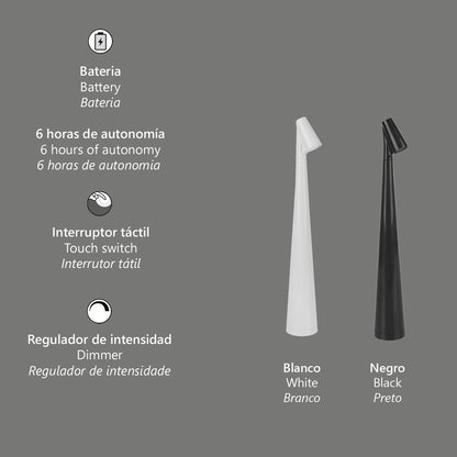 Sobremesa LED Belice AJP/Alemar (Ref. 11722): dimensiones, 6h autonomía, luz regulable.  Compra en LuzGuru.
