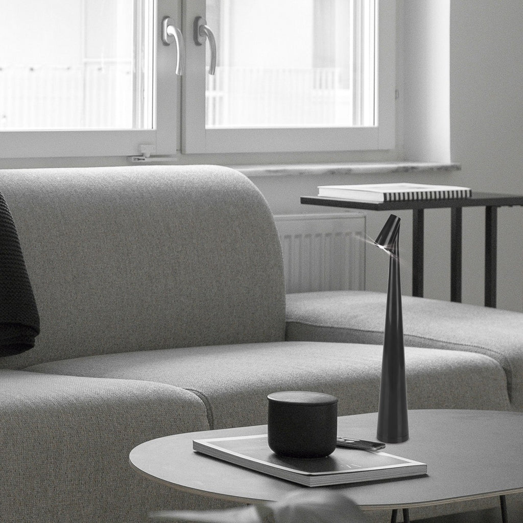 Sobremesa LED Belice Negra Recargable AJP/Alemar Ref. 11723 - Medidas.  luzguru.com
