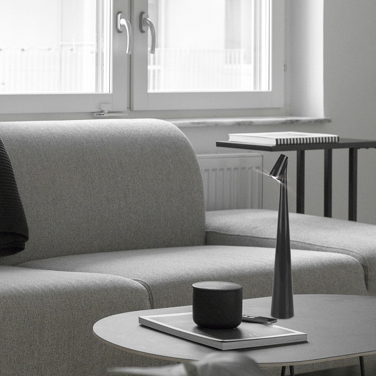 Sobremesa LED Belice Negra Recargable AJP/Alemar Ref. 11723 - Medidas.  luzguru.com
