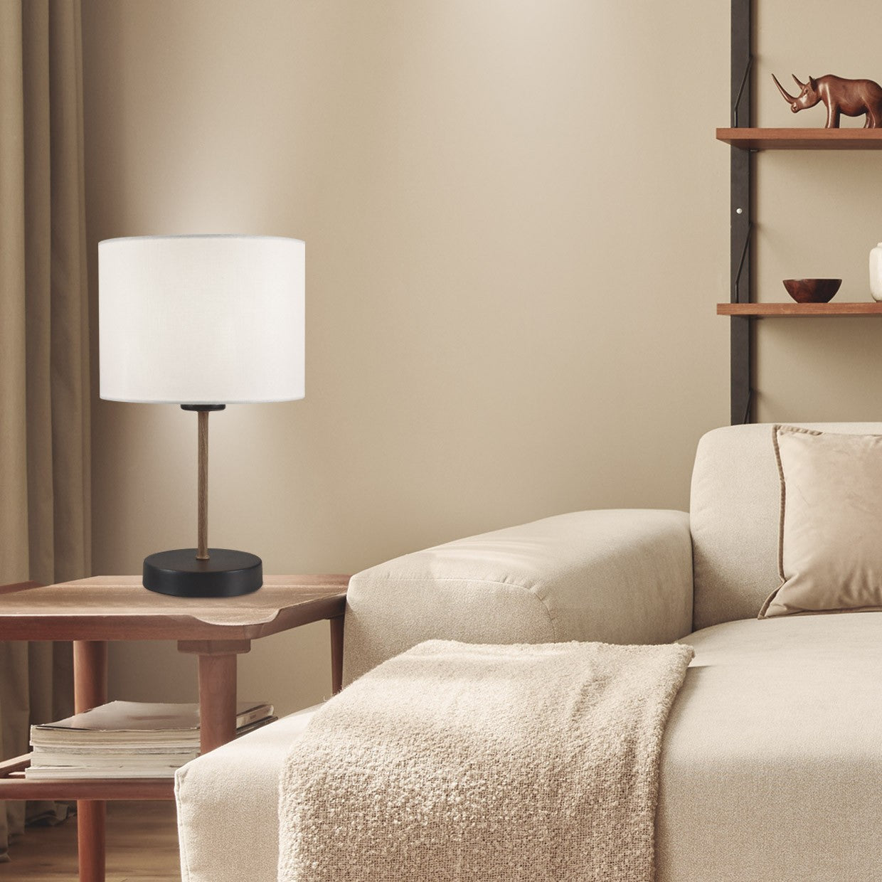 Medidas lámpara sobremesa Berta Negra/Madera AJP Alemar Ref. 60309 - luzguru.com
