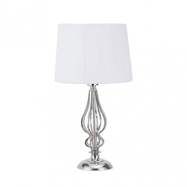 Sobremesa Cebrano Cromo con pantalla blanca, diseño moderno y elegante de Fabrilamp. Disponible en luzguru.com