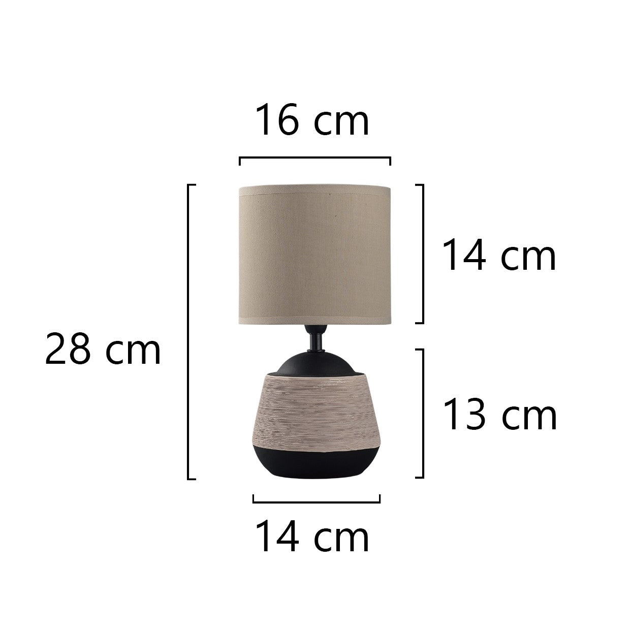 Sobremesa cerámica Albany Negra/Marrón AJP/Alemar (Ref. 11369): Dimensiones detalladas. Elegancia y estilo moderno para tu hogar. Compra en luzguru.com
