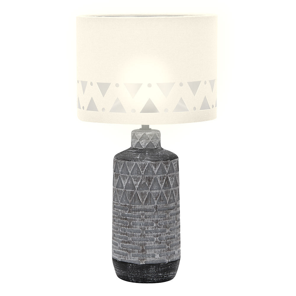 Lámpara Mos fabricada en cerámica color zinc con pantalla textil blanca