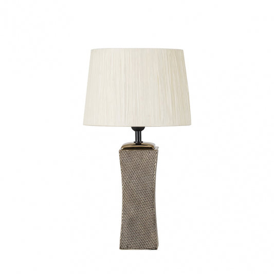 Sobremesa Cerámica Palo Santo Bronce Dorado con pantalla Beige, diseño elegante y original de Fabrilamp.