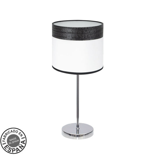 Sobremesa Cloe Cromo/Blanca-Madera Negra de Fabrilamp - Iluminación moderna para tu hogar