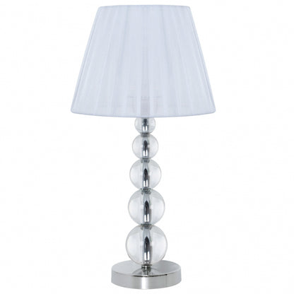 Sobremesa Cristal Rin de Fabrilamp en cromo con pantalla textil blanca, ideal para decoración de interiores.