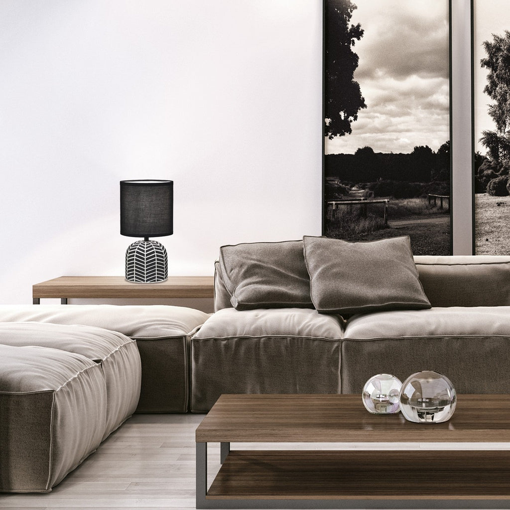 Sobremesa Darren Negra/Blanca 40W AJP/Alemar - Ref. 11685 - Medidas detalladas. LuzGuru.com
