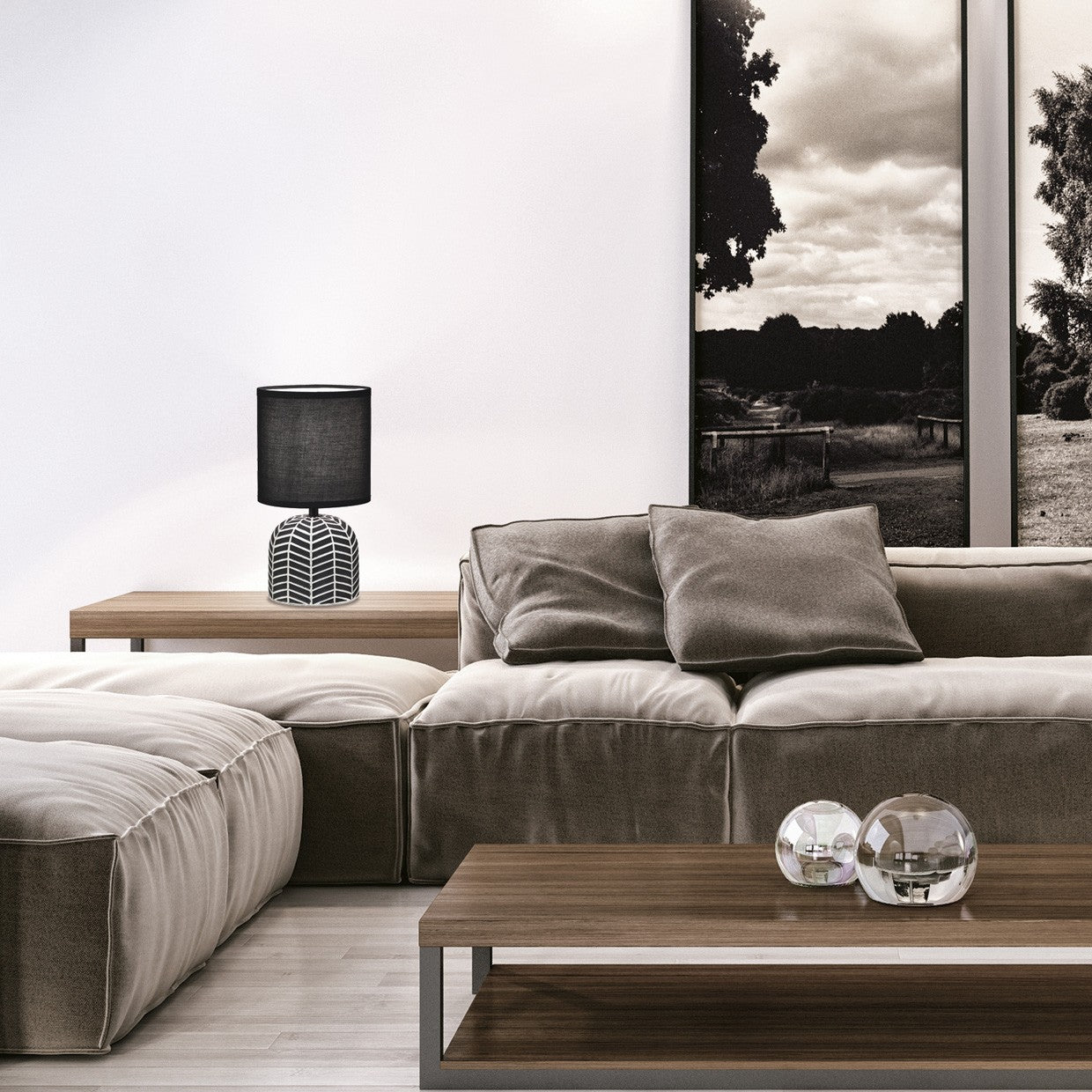 Sobremesa Darren Negra/Blanca 40W AJP/Alemar - Ref. 11685 - Medidas detalladas. LuzGuru.com
