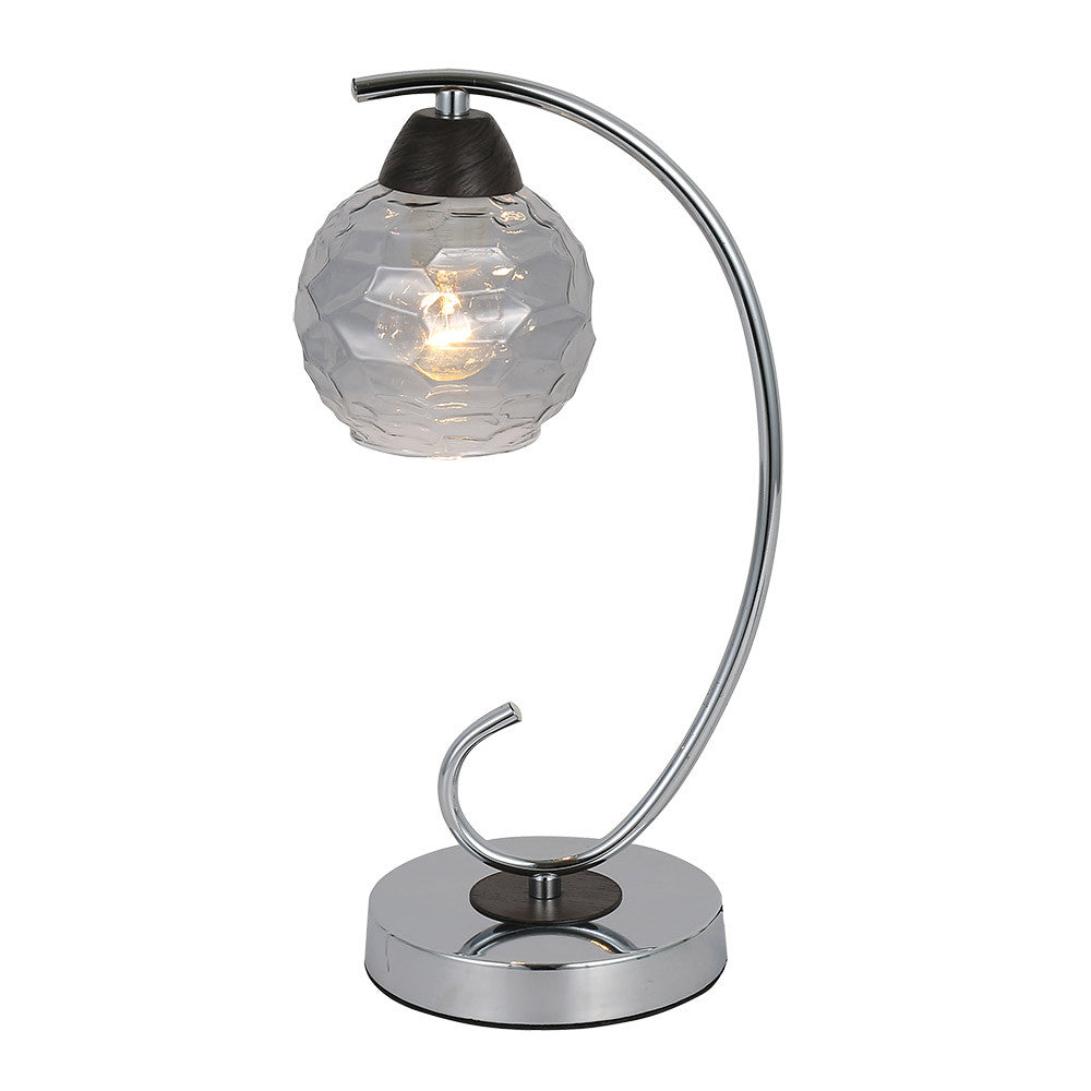 Lámpara Etna fabricada en metal color cromo y wengué con pantalla de cristal fumé