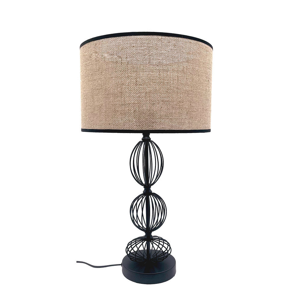 Lámpara de mesa Fionn Fabrilamp / Abrila con pantalla textil beis y negro, Ref. 161271009