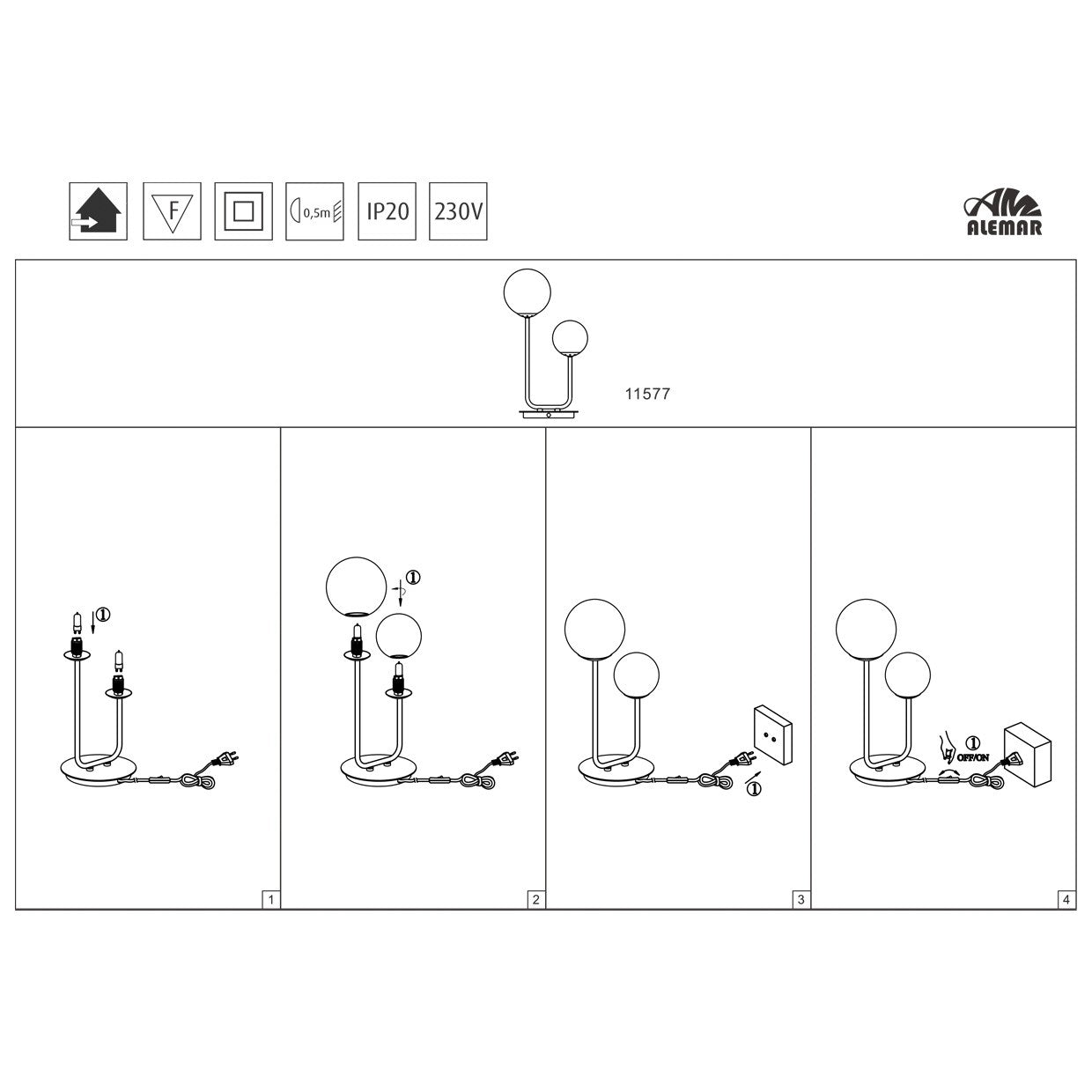 Sobremesa Galaxia Latón Ámbar AJP/Alemar (Ref. 11577): Dimensiones detalladas. Iluminación elegante y cálida para tu hogar.  Compra en luzguru.com
