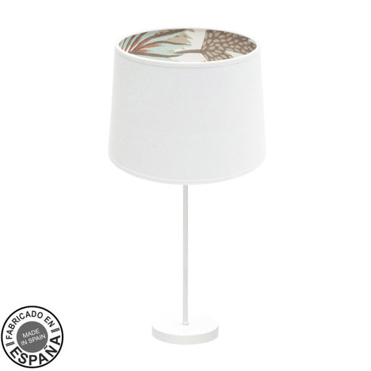 Sobremesa grande Tunez, color blanco con pantalla blanca estampada. Diseño moderno y elegante de Fabrilamp.