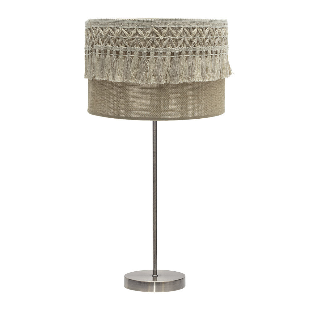 Lámpara sobremesa Ekaterina de Fabrilamp/Abrila, modelo 188271114, con pantalla de saco y cuero