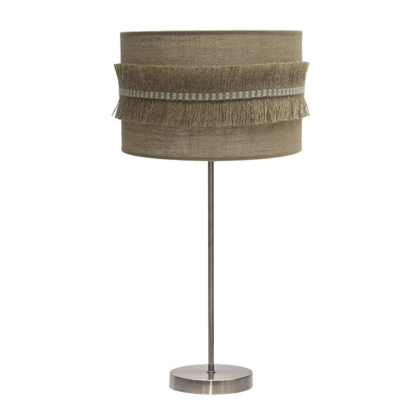 Lámpara de Sobremesa Kala 63 cm Tela Saco con Flecos Cuero Fabrilamp - vista principal | Fabrilamp / Abrila